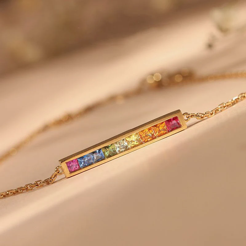 Classic Light Luxury Fashion Balance Rainbow Series Gem Bracelet for Women Creative Charm Bangles Banquet Party Silver Jewelry