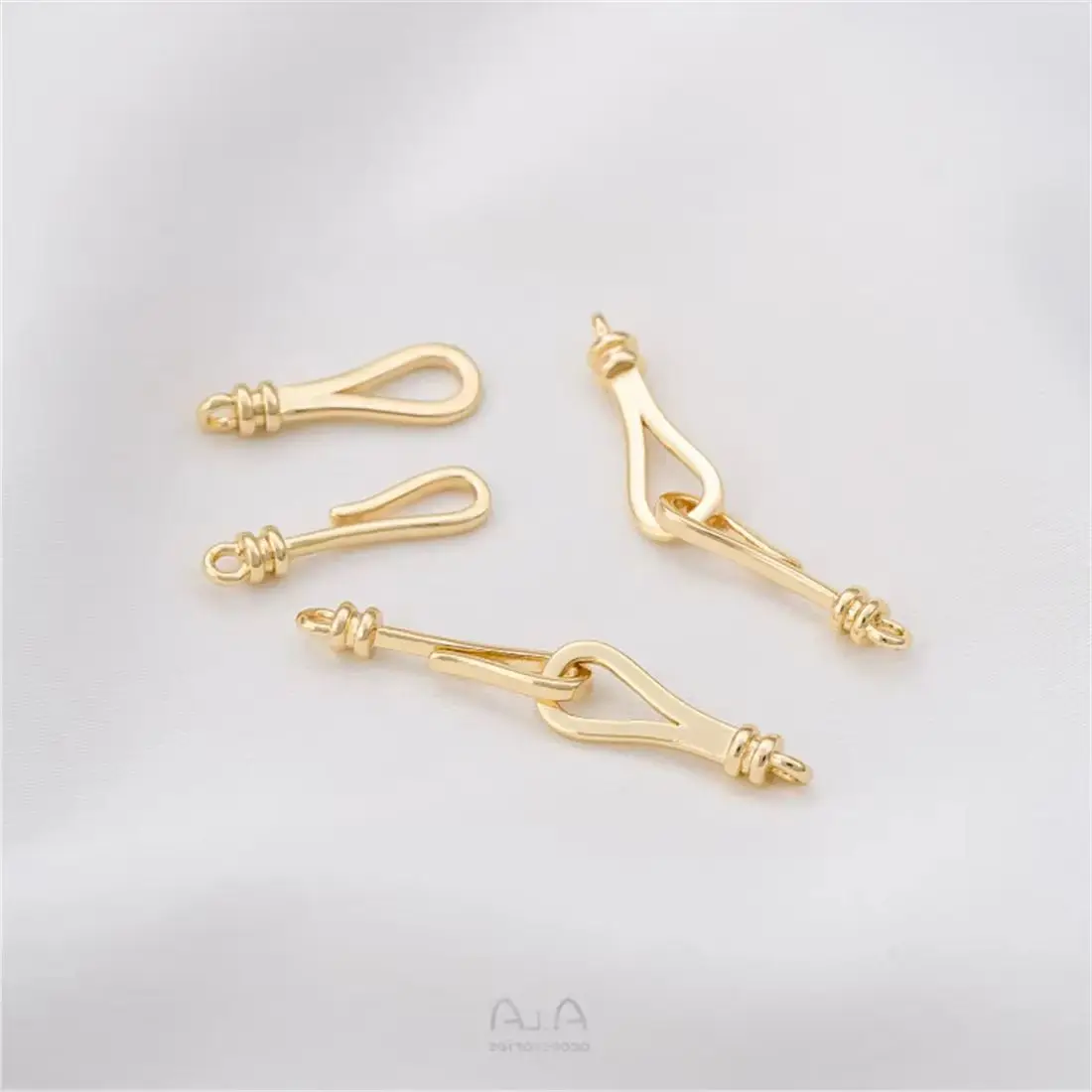 14K Gold-plated Zirconium Fish Hook Double Buckle Pearl Buckle DIY Necklace Bracelet Accessory Buckle Connection Buckle C003