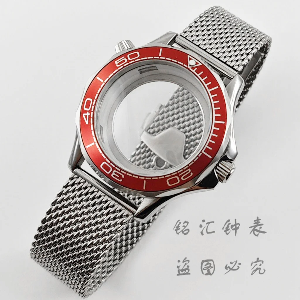 41mm rotes Lünettengehäuse und Edelstahlarmband für Seamaster 300 600 NH34 NH35 NH36 NH38 NH70 Uhrwerk 31mm Zifferblatt