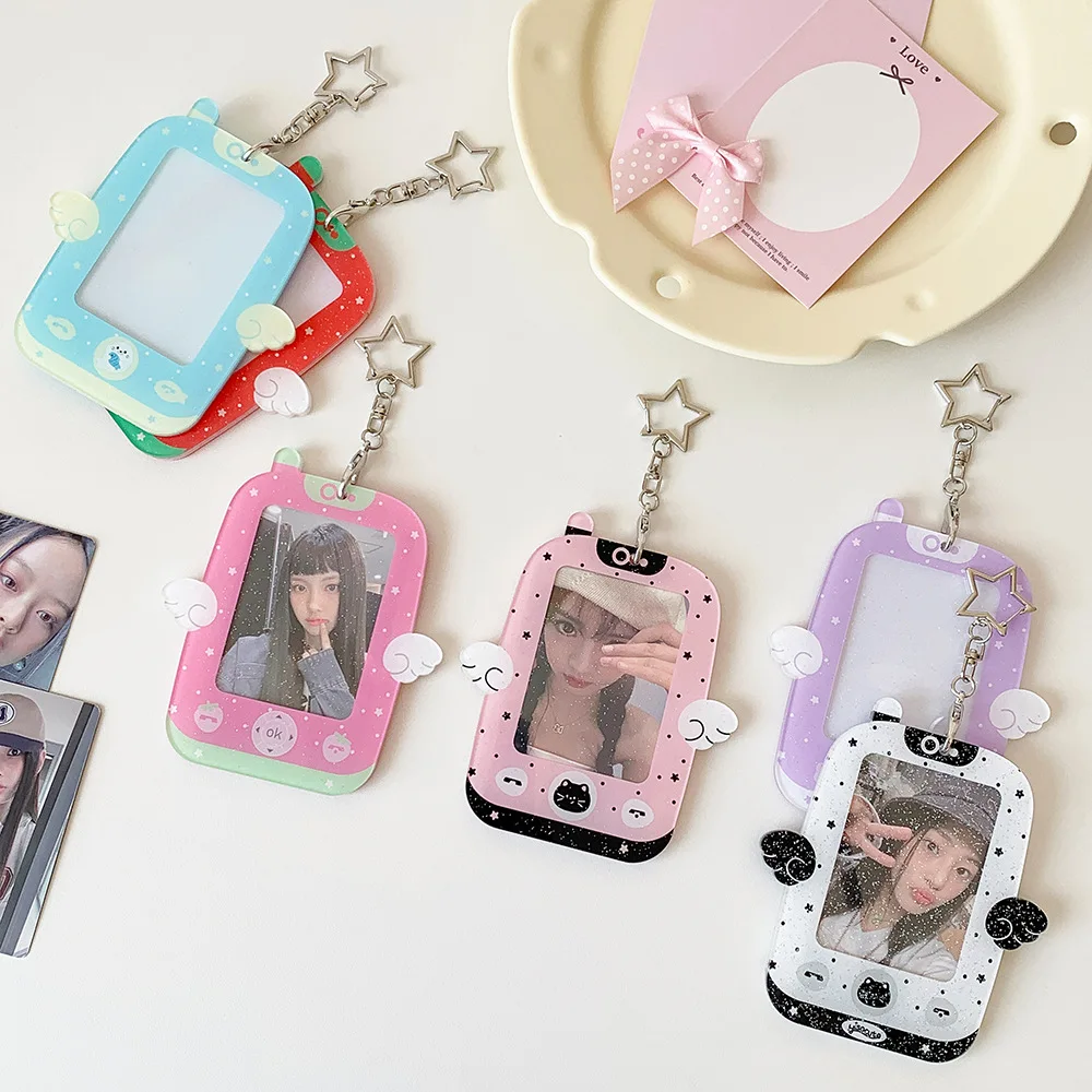 Cartoon Angel Phone Shaped 3 Inch Card Holder Lanyard Student ID Badge Photo Display Polaroid Fan Card Holder