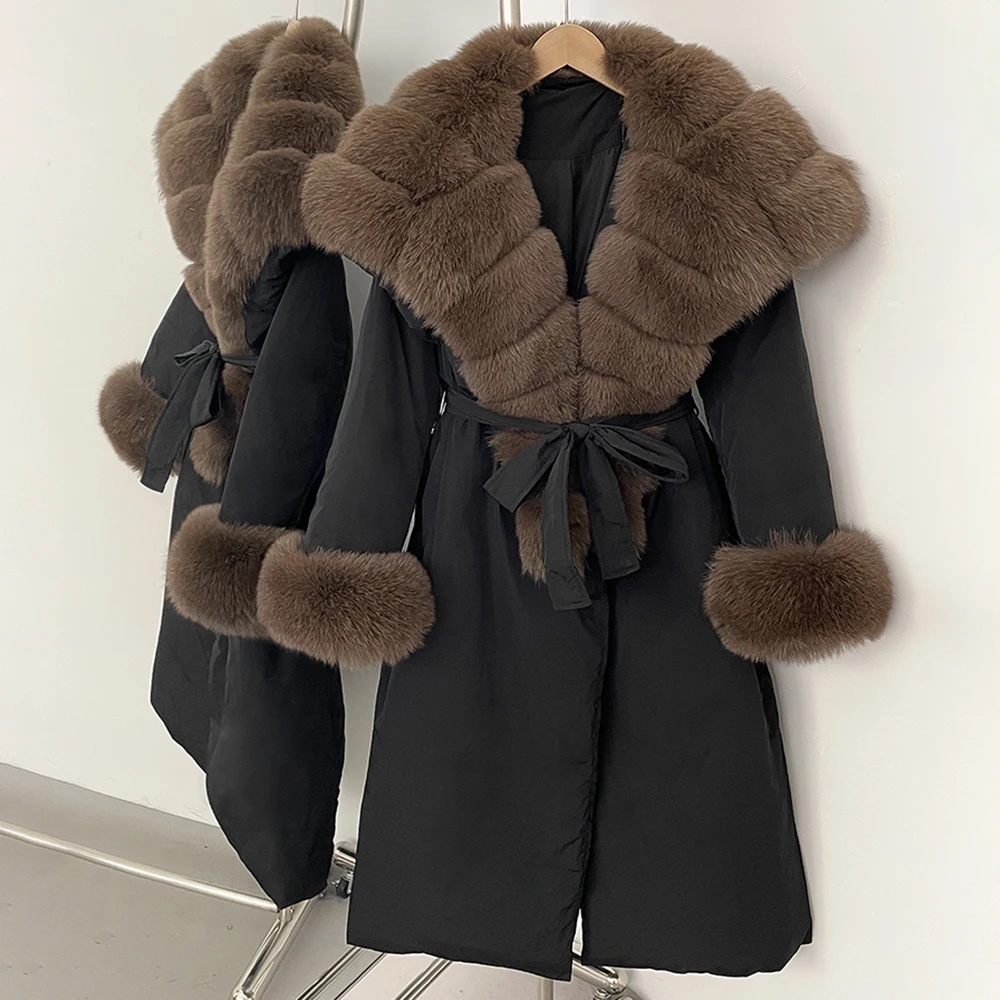 

OFTBUY Пушистая куртка женская куртка-пуховик женская толстая шуба из натурального меха теплые меховые манжеты натуральный лисьий мех зимнее пальто на утином пуху осень
