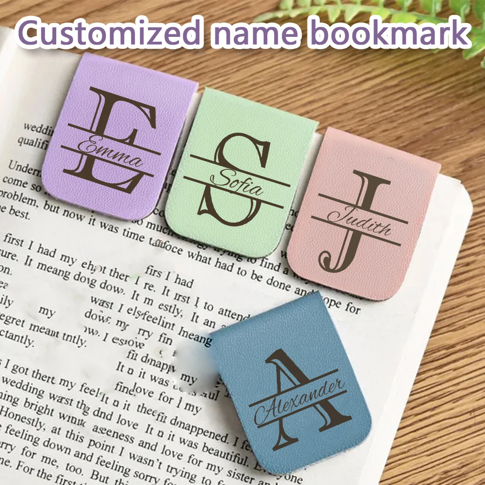 Marcapáginas con nombre con letras, marcapáginas de letras de cuero personalizado, marcapáginas magnético personalizado, regalo de cumpleaños para amantes de los libros, 1 ud.