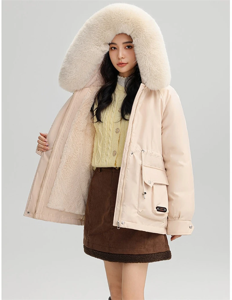 Winter New Warm Down Cotton Jacket with Large Fur Collar Hooded Coat Loose Women Thicken Parker Puffer Overcoat Casual Wear