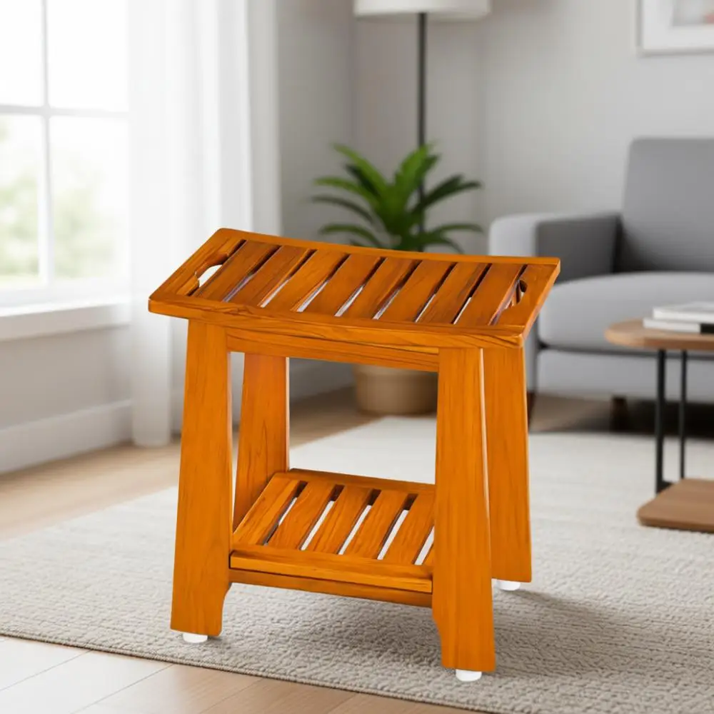 

Компактный табурет для душа из тика на 14 дюймов с полкой и ручкой – водонепроницаемый, нескользящий, выдерживает нагрузку до 136 кг, идеально подходит для небольших ванных комнат и использования на улице