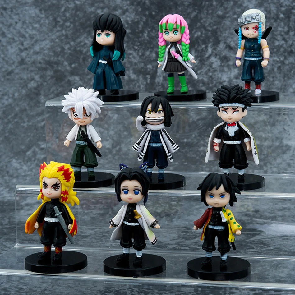 9 szt./zestaw Figurki Anime Demon Slayer Tanjirou Nezuko Zenitsu Inosuke Kyoujurou Figurka Akcji Wersja Q Model PVC Kawaii Zabawka Prezent