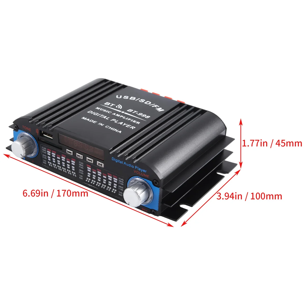 PQWN! HiFi Sound Amplifier Digital 4 Channel Audio Amplifier Bluetooth Karaoke Player FM Radio Support Remote Control Black