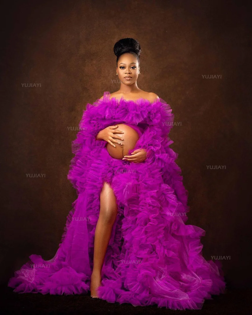 Maternity Robes Women Long Tulle Bathrobe Dresses Photo Shoot Dress Sexy Bridal Fluffy Sleepwear Custom Made Pregnancy Gown