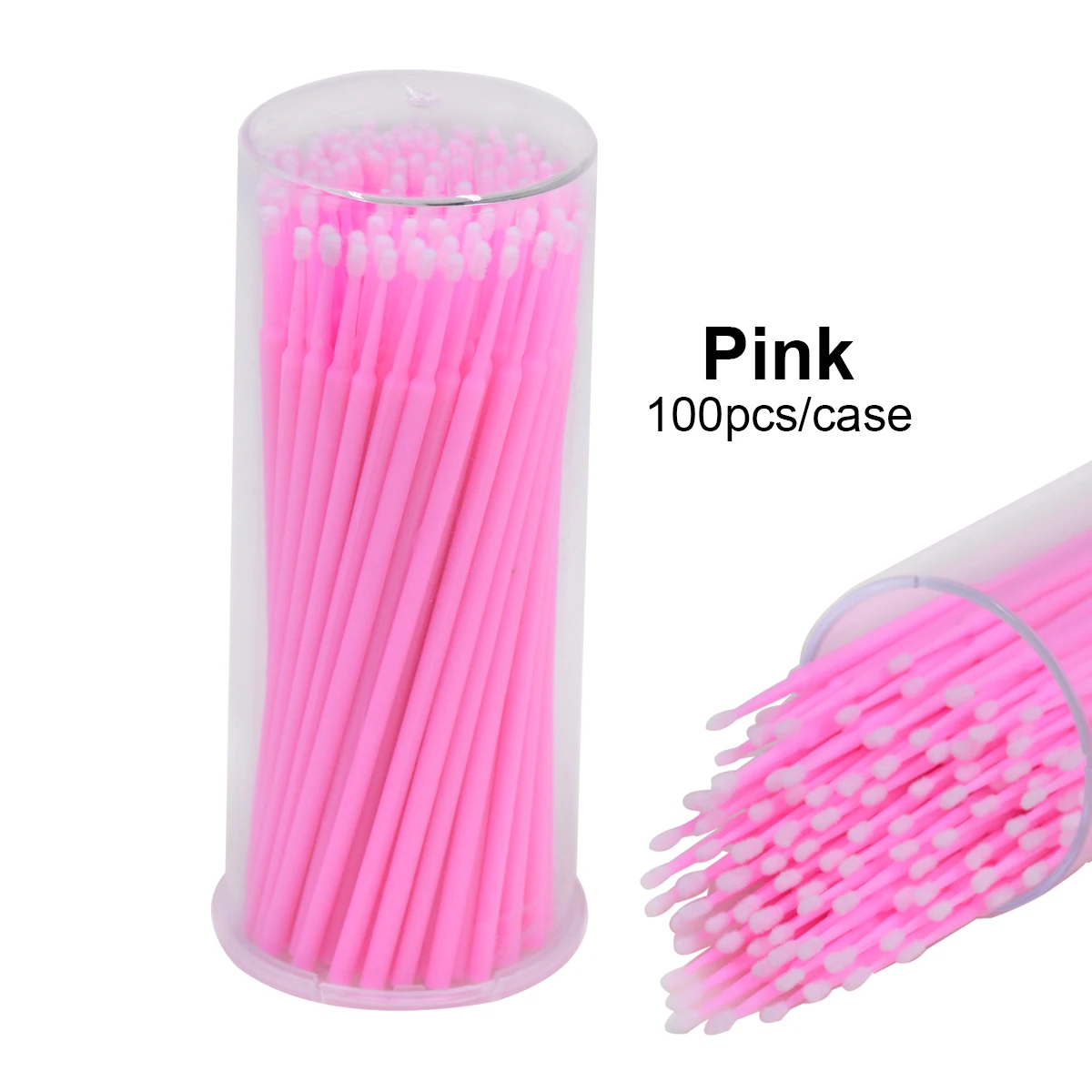 100 pçs escovas de limpeza de extensão de cílios com caso plástico cola de chicote remoção de cotonetes de limpeza spoolie em recipiente atacado