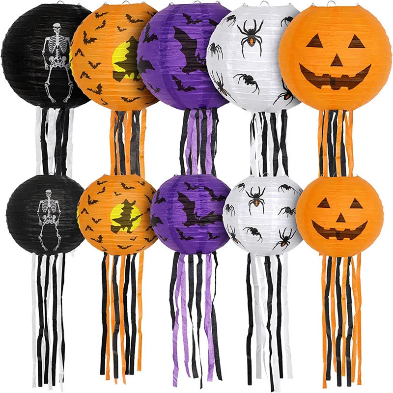 1pc Halloween Paper Lanterns Pumpkin Spider Bat Skeleton Lanterns for Halloween Party Decorations Indoor Outdoor Party Supplies