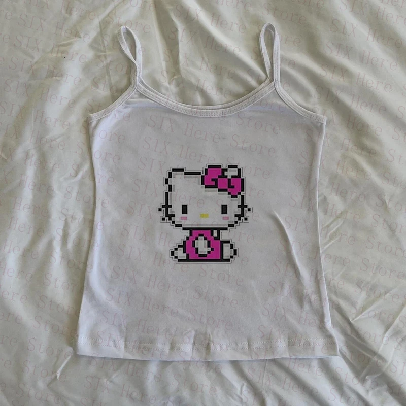 Sanrio Hello Kitty New Sweet Suspender Women Cute Slim Tank Top Y2k Tees Summer Clothes Spicy Girl Cartoon Print Fashion Vest