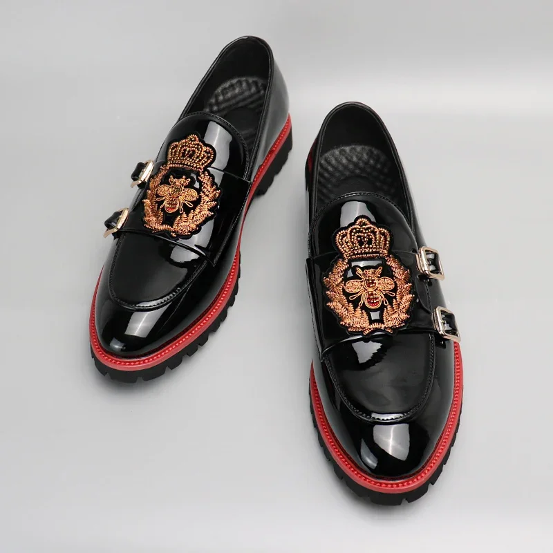 2024 Designer Men's Dress Shoes Black Slip-on Casual Leather Shoes Loafers Men Size 47 48 Embroidered Bee Luxury Brand Shoes Man