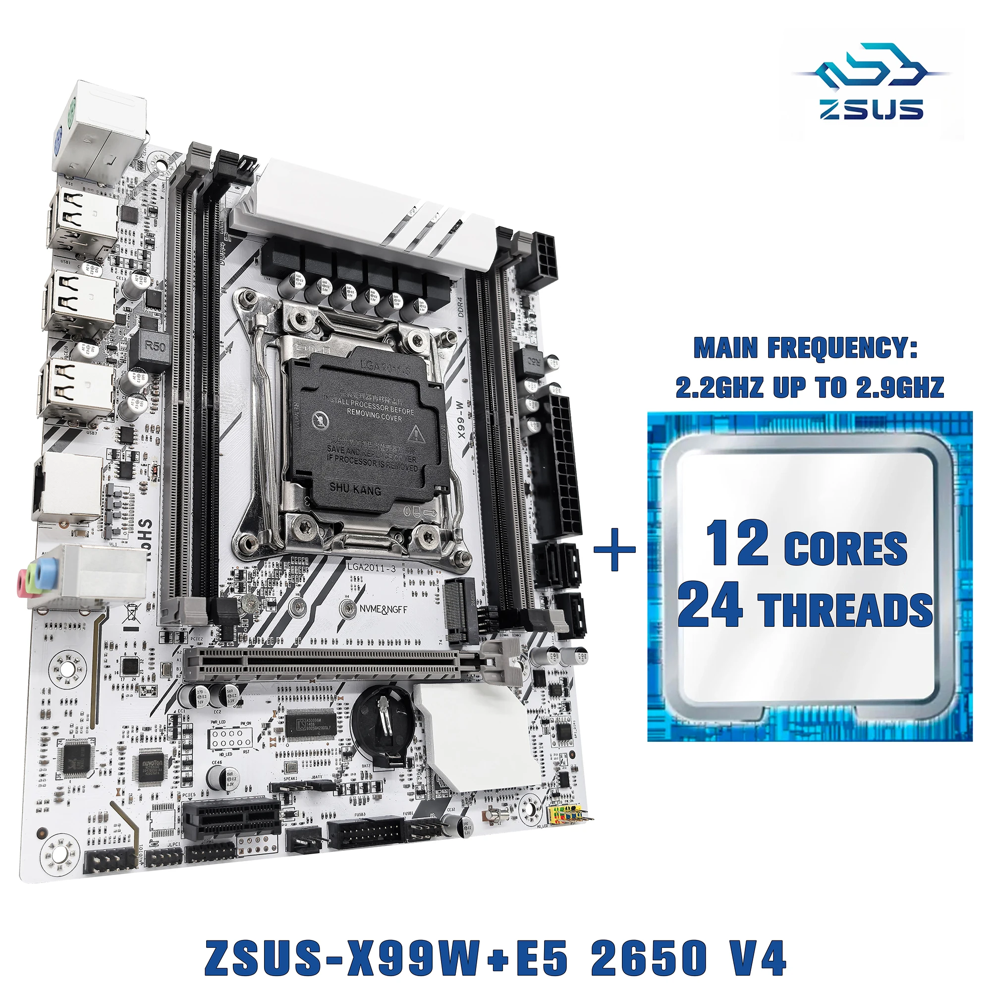 مجموعة اللوحة الأم X99-W ZSUS مع LGA2011-3 Xeon E5 2650 V4 CPUMemory NVME M.2 SATA