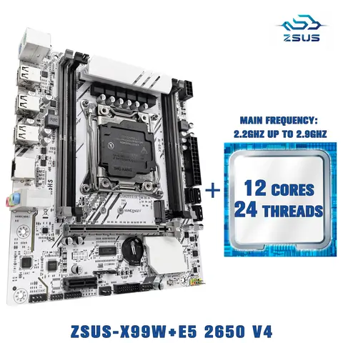 X99-W ZSUS Motherboard Set Kit With LGA2011-3 Xeon E5 2650 V4 CPUMemory NVME M.2 SATA