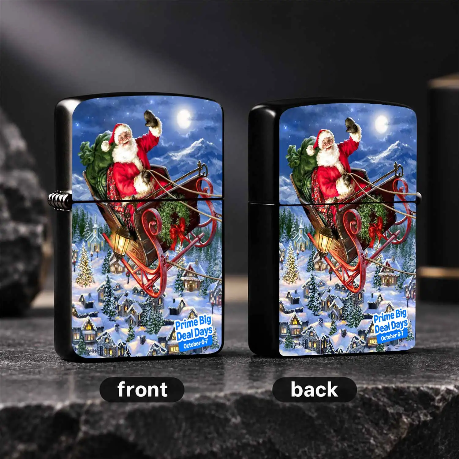 Christmassleigh Pattern Lighter Winter Snowy Village Scene Decorative Portable Ignition Tool For Holiday Home Outdoor Use Ideal For Gifting Lighting Candles Incense Daily Scenarios Festive Prime Big Deal  A Humorous And Interesting Lighter
