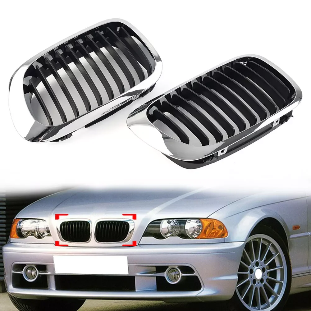 Chrome Silver &Black Front Bumper Kidney Grill For BMW 3 Series 1999-2002 E46 M3 323 i/is 325Ci 328 i/is/Ci 330Ci 2 DR Grilles