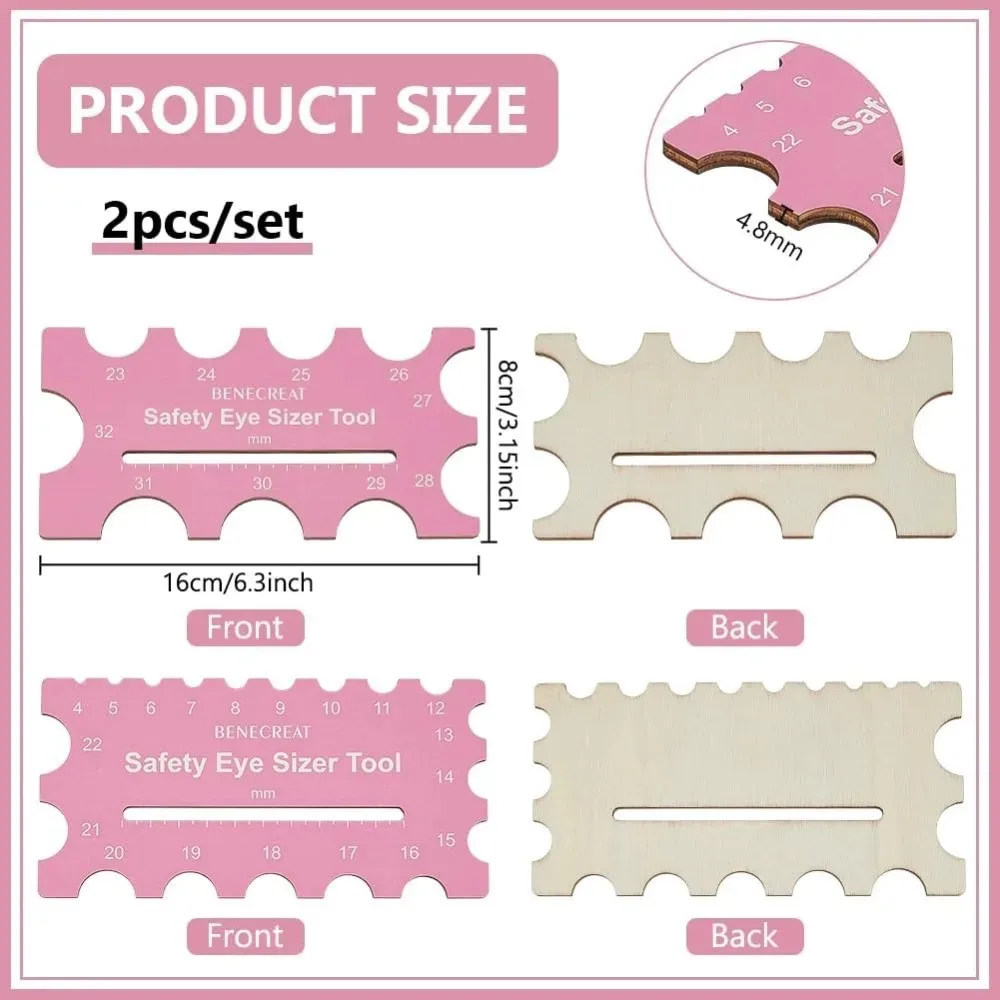2Pcs Wood Safety Eyes Sizer Tool 4~32mm Pink Eye Measuring Ruler Plush Bear Eye Installation  Crochet Tool Craft Tool Set