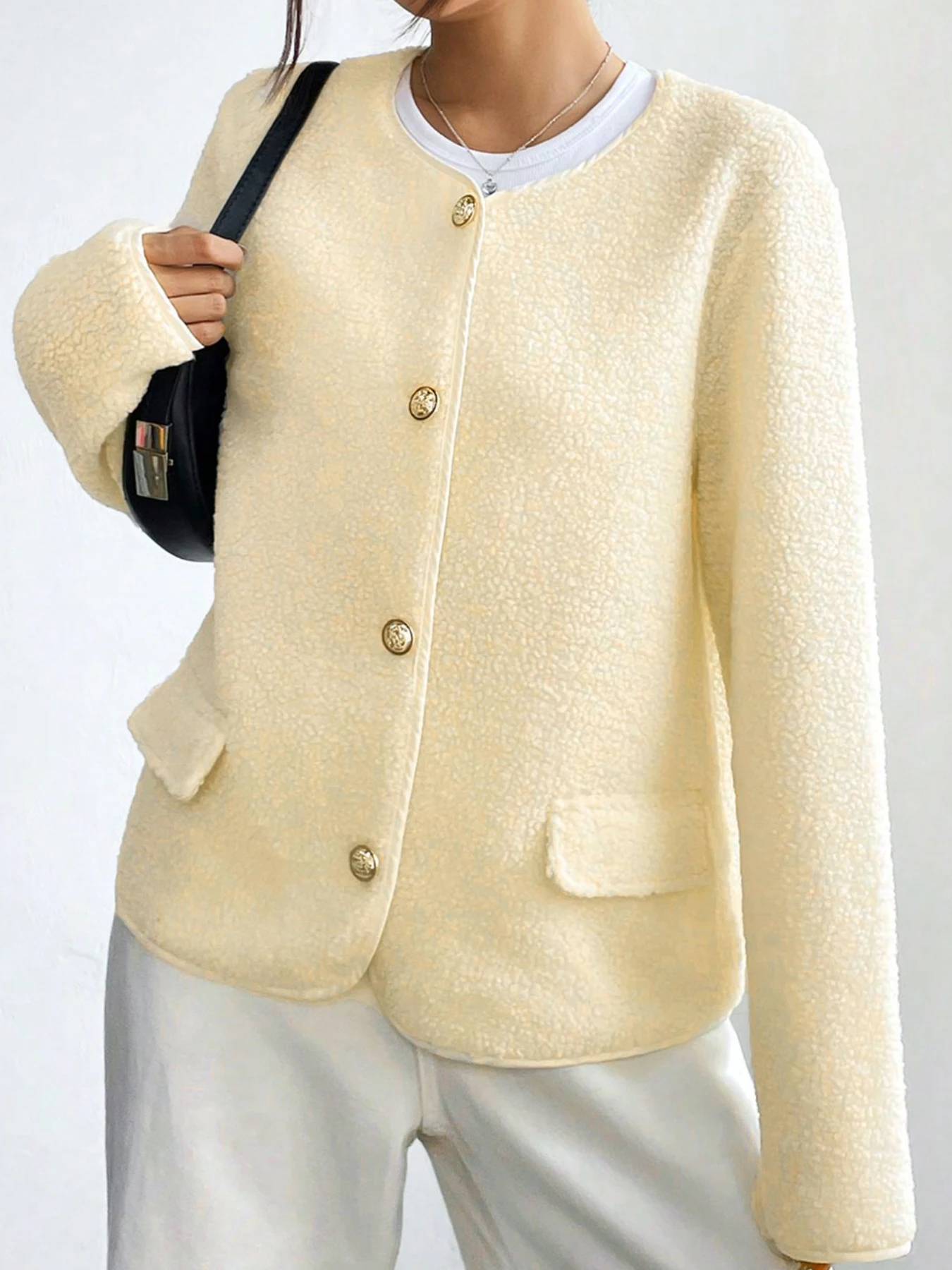 

Осень-зима женское плюшевое пальто однотонное новое модное пальто с карманами и круглым вырезом на пуговицах верхняя одежда теплый плюшевый универсальный повседневный тонкий топ толстое пальто