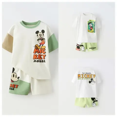 Cartoon T-shirt+shorts 2-piece/set For Boys' Clothing Summer Loose Casual Short Sleeved Set For Children's Clothing Disney
