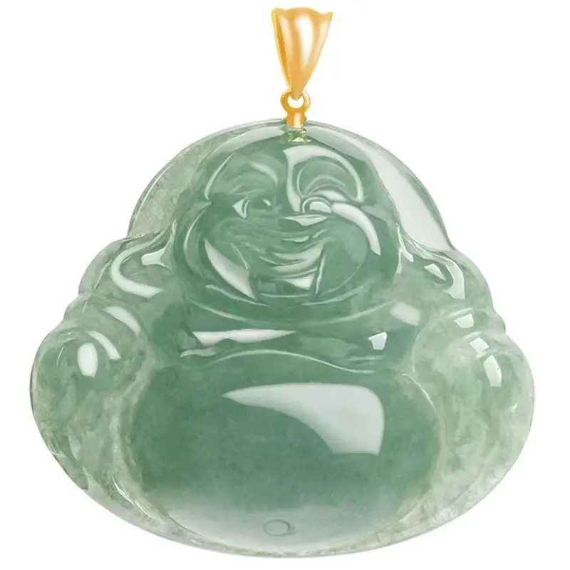 Classic Charm Natural Ice Jade Carving Laughing Buddha Lucky Pendant Necklace Fashion Men's and Women's Jewelry