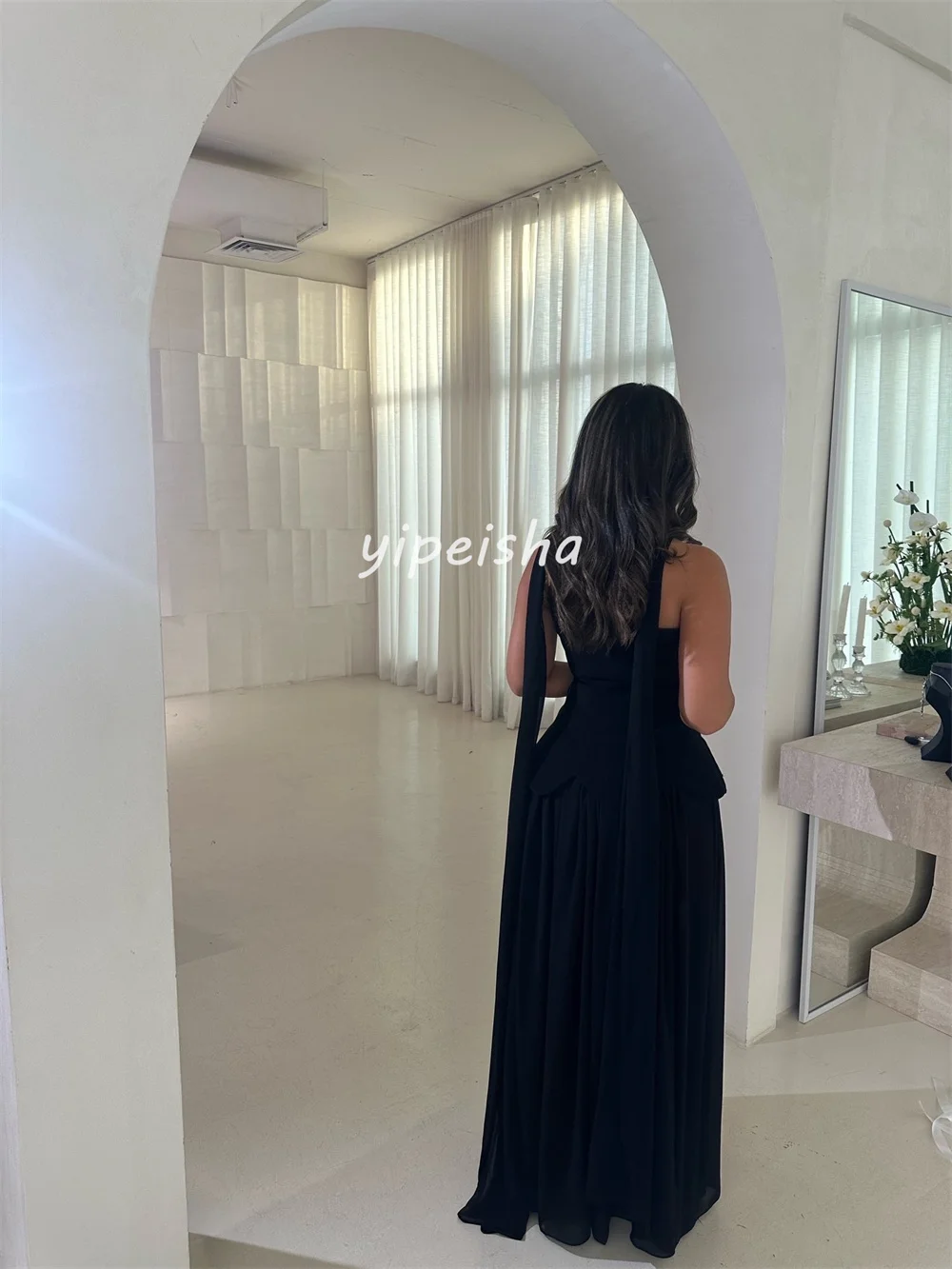 Aangepaste Sparkle Sexy Chiffon Plooi Strass Bloem A-lijn Strapless Lange Jurken Op maat gemaakte Gelegenheidsjurken Hoge kwaliteit