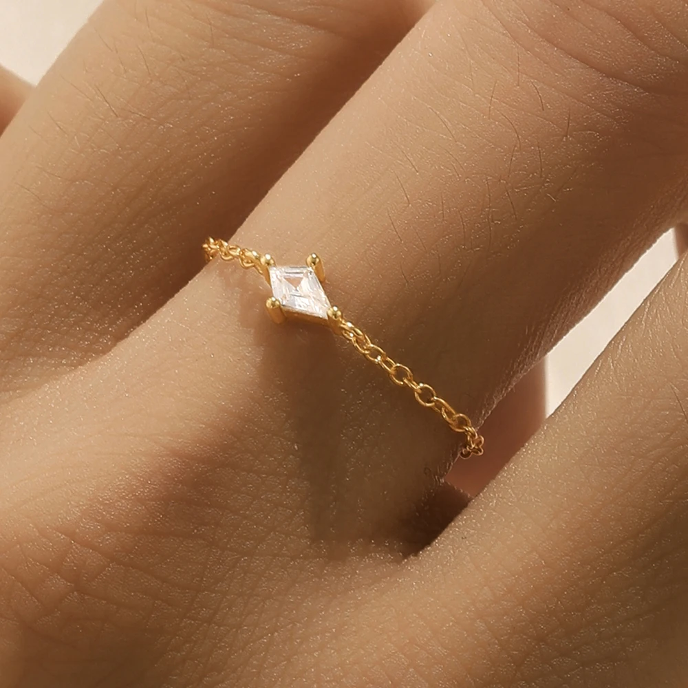 ROXI 925 Sterling Silver Diamond design White Zircon Chain Ring For Women Men 18K Gold Plated Adjustable Finger Ring bague femme