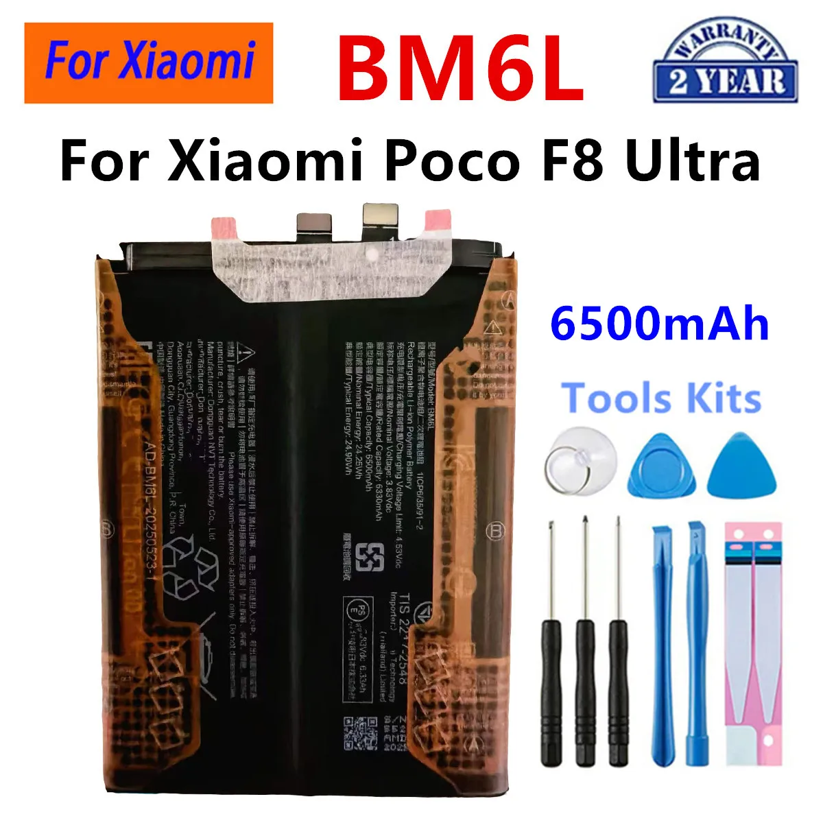 Nagelneuer BM6L 6500mAh Akku für Xiaomi Poco F8 Ultra Smartphone Ersatzakkus