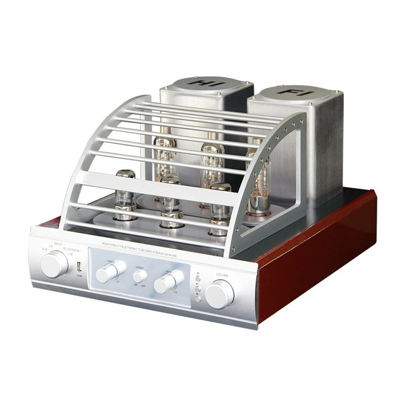 AV08 USB Bluetooth,  HIFI Ball Machine High Power Vacuum Tube Vacuum Tube Power Amplifier Desktop HiFi Bookshelf