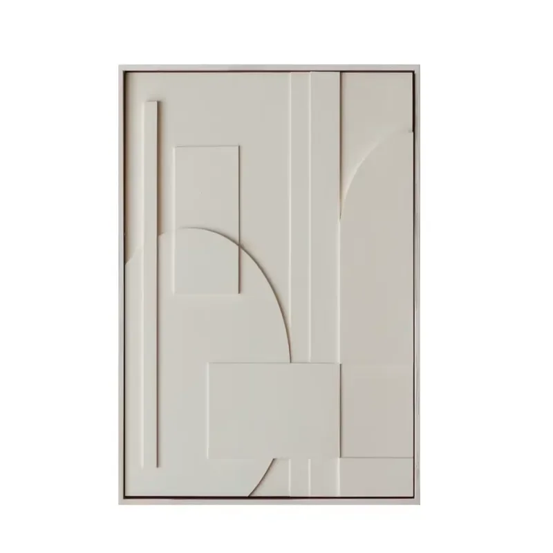 Wholesale 3D Abstract Sandstone Textured Wooden Wall Art Custom Minimalist Geometric Wooden Sculptural Beige Artwork Wall