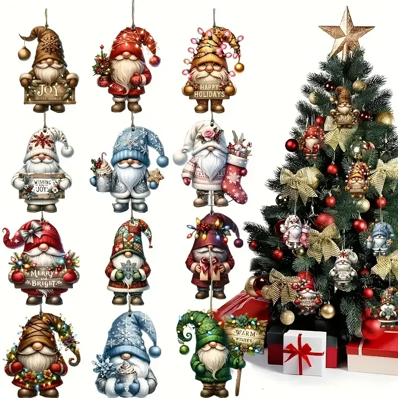 12PCS Christmas Wooden Santa Claus Hanging Ornaments for Holiday & New Year Celebration Perfect Gift for The Holiday Season