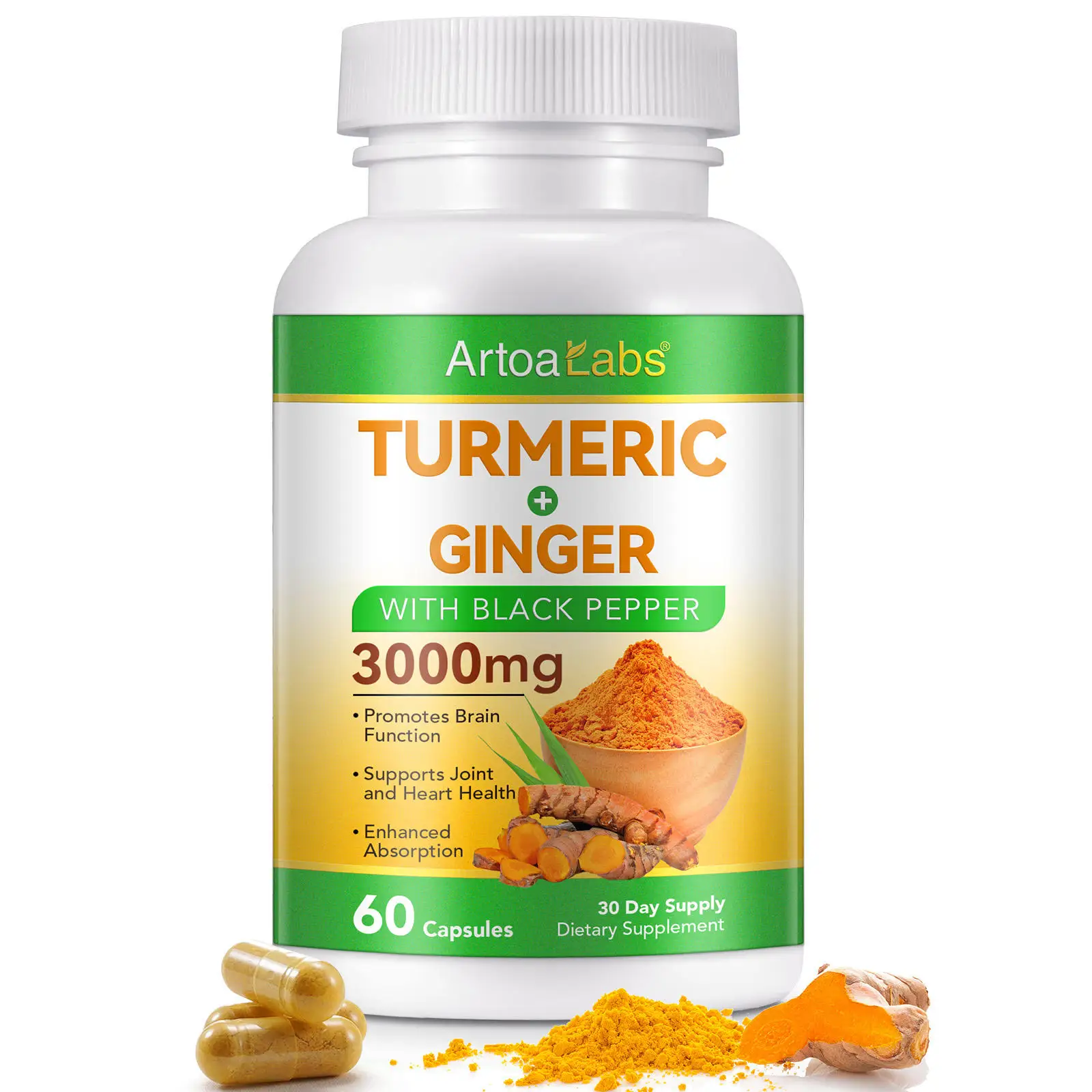 Turmeric Curcumin Capsules with Ginger & Black Pepper 3000mg, 95% Curcuminoids for Joint Support & Antioxidant Wellness, 60 Ct