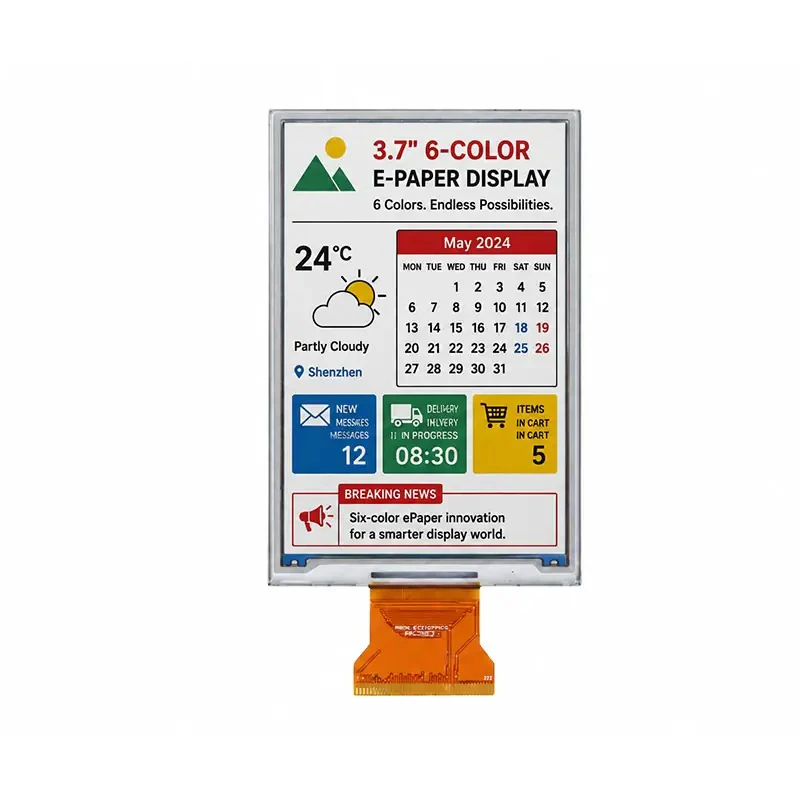 eink display 3.7-inch E6 color electronic paper with 6-color ink display, resolution 480x720. Open source on GitHub.