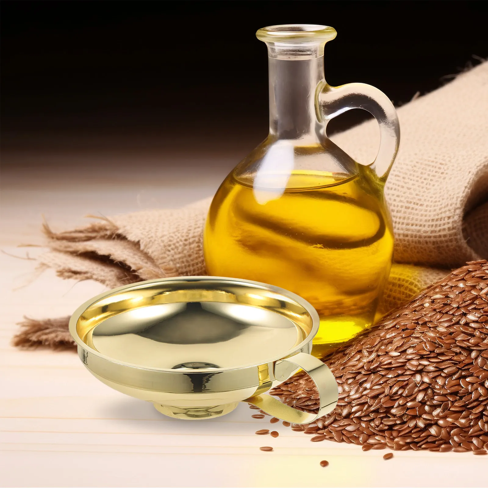 Embudo de acero inoxidable con asa, de boca ancha, para cocina, para aceite, zumo, salsa de soja, vino, licor, frijoles, sal, polvo y tarros