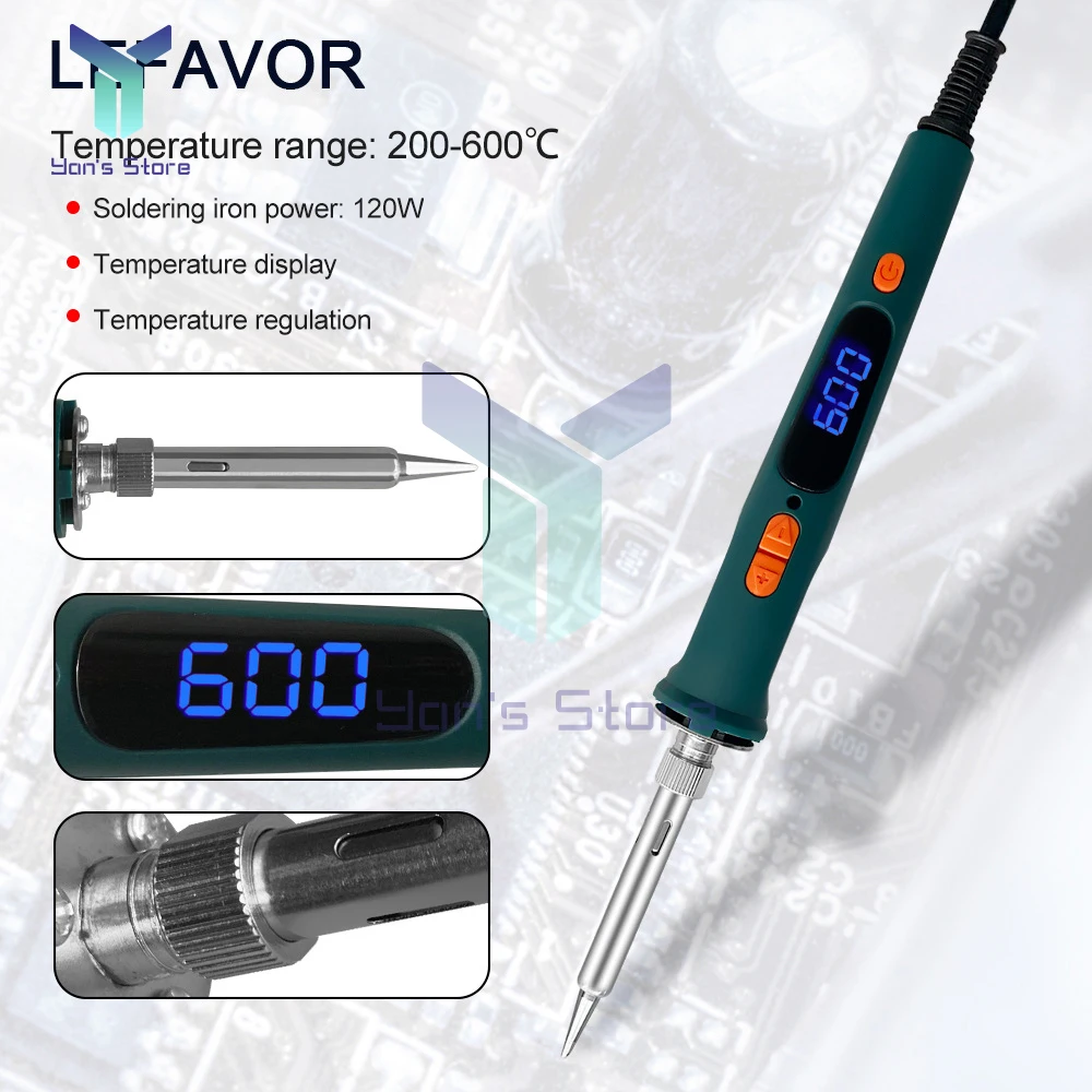 1Pc Adjustable Temperature Electric Soldering Iron 220V 120W Welding Solder Rework Station Heat Pencil Tips Repair Tool 200-600°