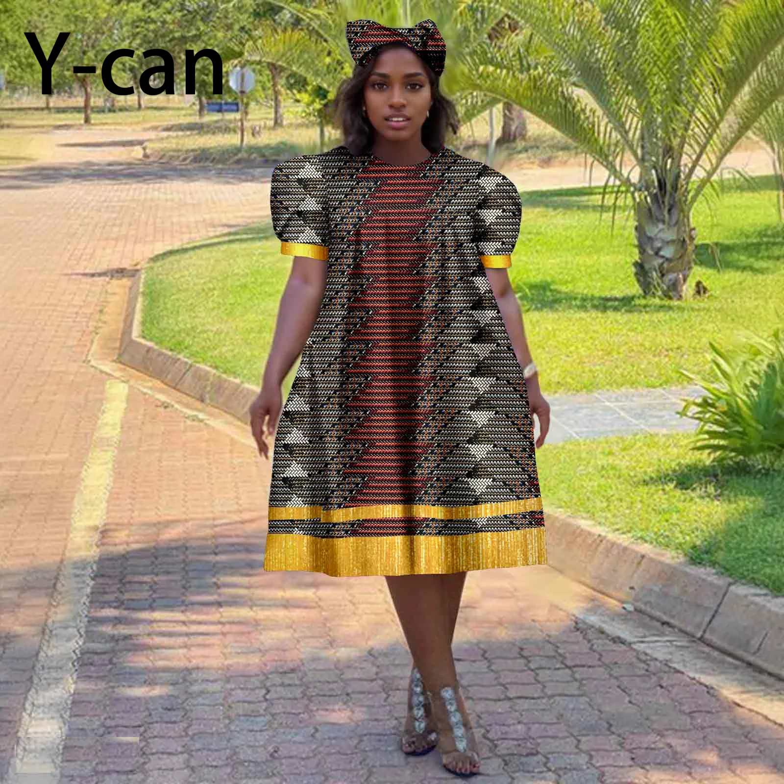 African Dresses for Woman Dashiki Print Pleated Skirt Match Headscarf Ankara Outfits Girl Skirt African Dress 2425155