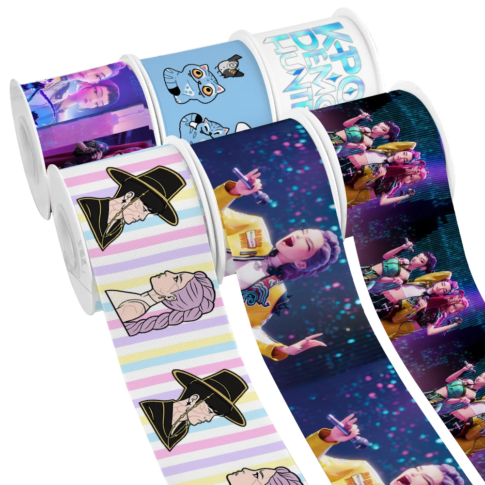 جديد K البوب هنتر الشريط الكرتون نمط مطبوعة Grosgrain شريط من الساتان لتغليف الهدايا الشعر القوس الحرفية ملحق 50 ياردة #4