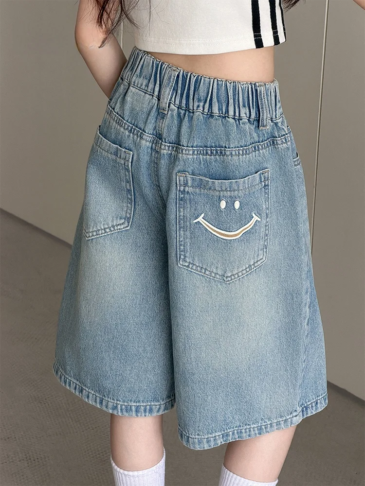 shorts-en-jean-pour-filles-rosinier-pantalon-cinq-quarts-pour-enfants-decontracte-d'ete-taille-mi-haute-bande-elastique-tissu-doux-et-respirant-pour-enfants