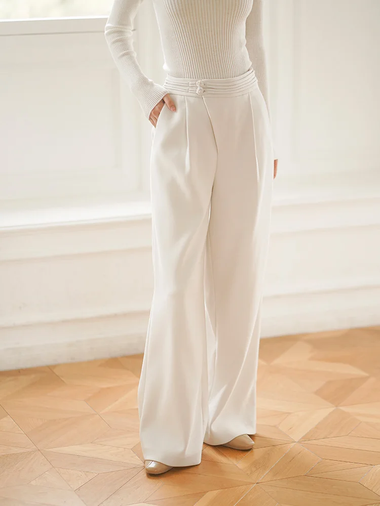 

New Chinese Sle Wide Leg Pants Women's Spring Faion High Waist Draped Loose Casual Trousers Ele White Casual Pants