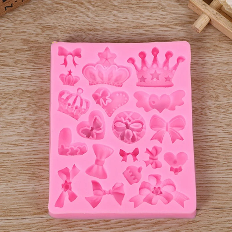 Crown Bowknot Shape 3D Fondant Cake Silicone Mold for Polymer Clay Molds Kitchen Chocolate Pastry Candy Making Tools