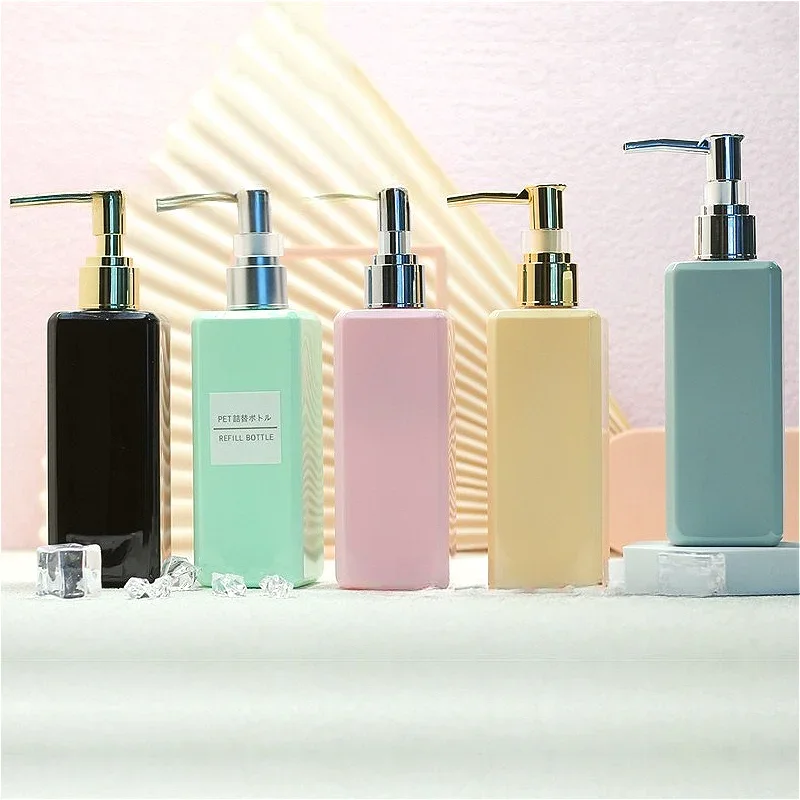 250 ml Seifenpumpenspender für Badezimmer, Shampoo, Küche, quadratische Pumpflasche, Nachfüllung, Dusche, Kunststoff, Handflüssigkeits-Aufbewahrungsbehälter