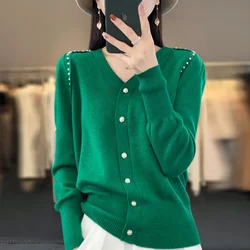 Cardigans 2023 Autumn Women's Cashmere Cardigan V-neck Knitted Cardigan Women's Sweater Cardigan Sweater Coat