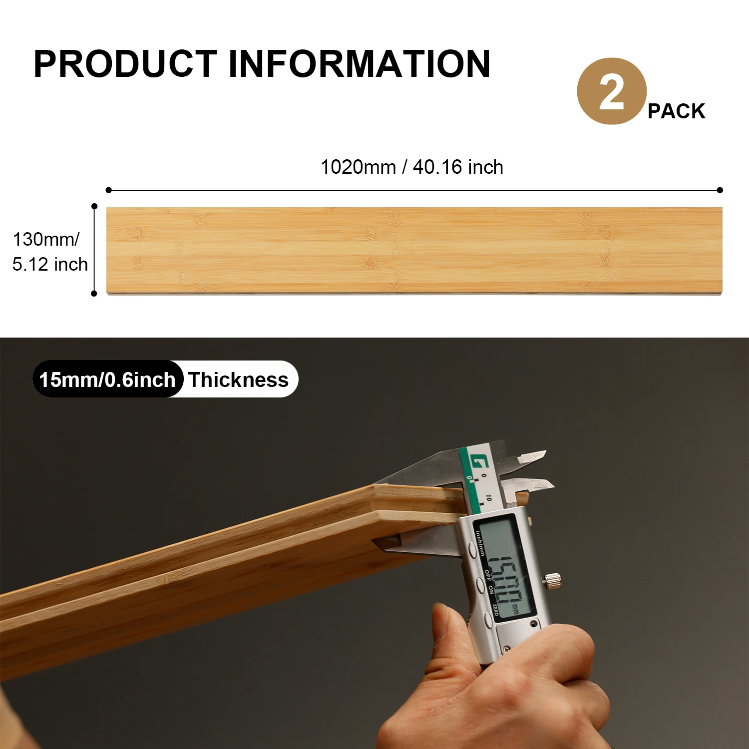 사무실, 거실, 침실용 대나무 바닥재 2개 5.11인치 W x 40.15인치 L x 0.6인치 T