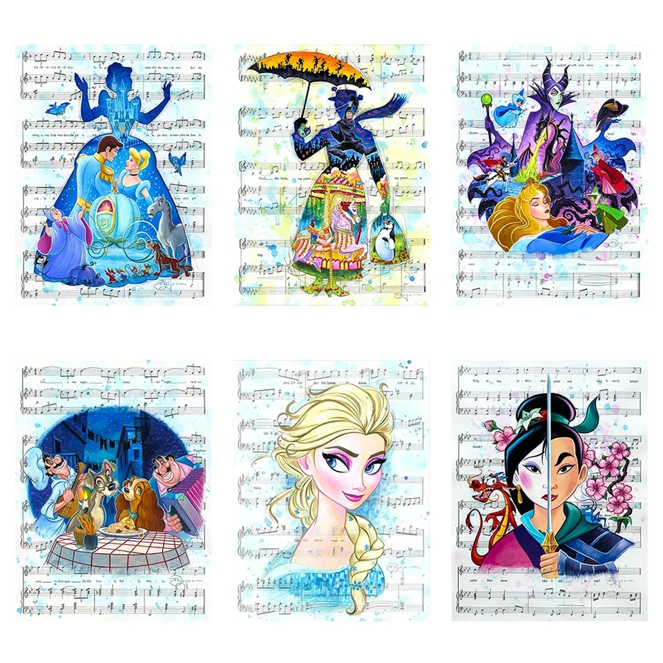 Disney Diamond Art Painting 5D Full Drill Kit Mary Poppins Mulan Frozen Cross Stitch Mosaic Picture Diamond Embroidery Decor