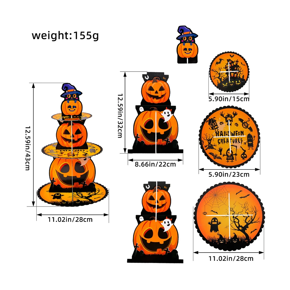 3-1 Stück Halloween 3 Schicht Cupcake Stand Dekoration 3D Dessert Display Platte kreative Kuchen Serviert ablett für Party Dekor Lieferungen