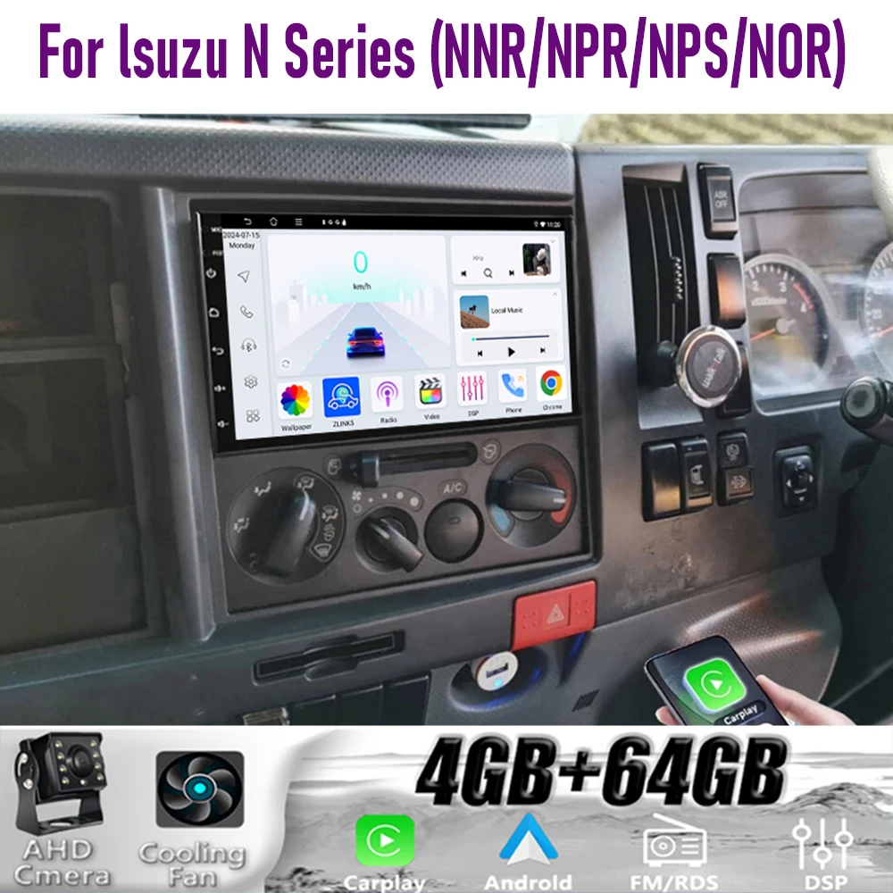

GPS 7"4+64GB For lsuzu N Series (NNR/NPR/NPS/NOR) Car Radio Steering wheel control Google Map Stereo Wifi Reversing Image 2DIN