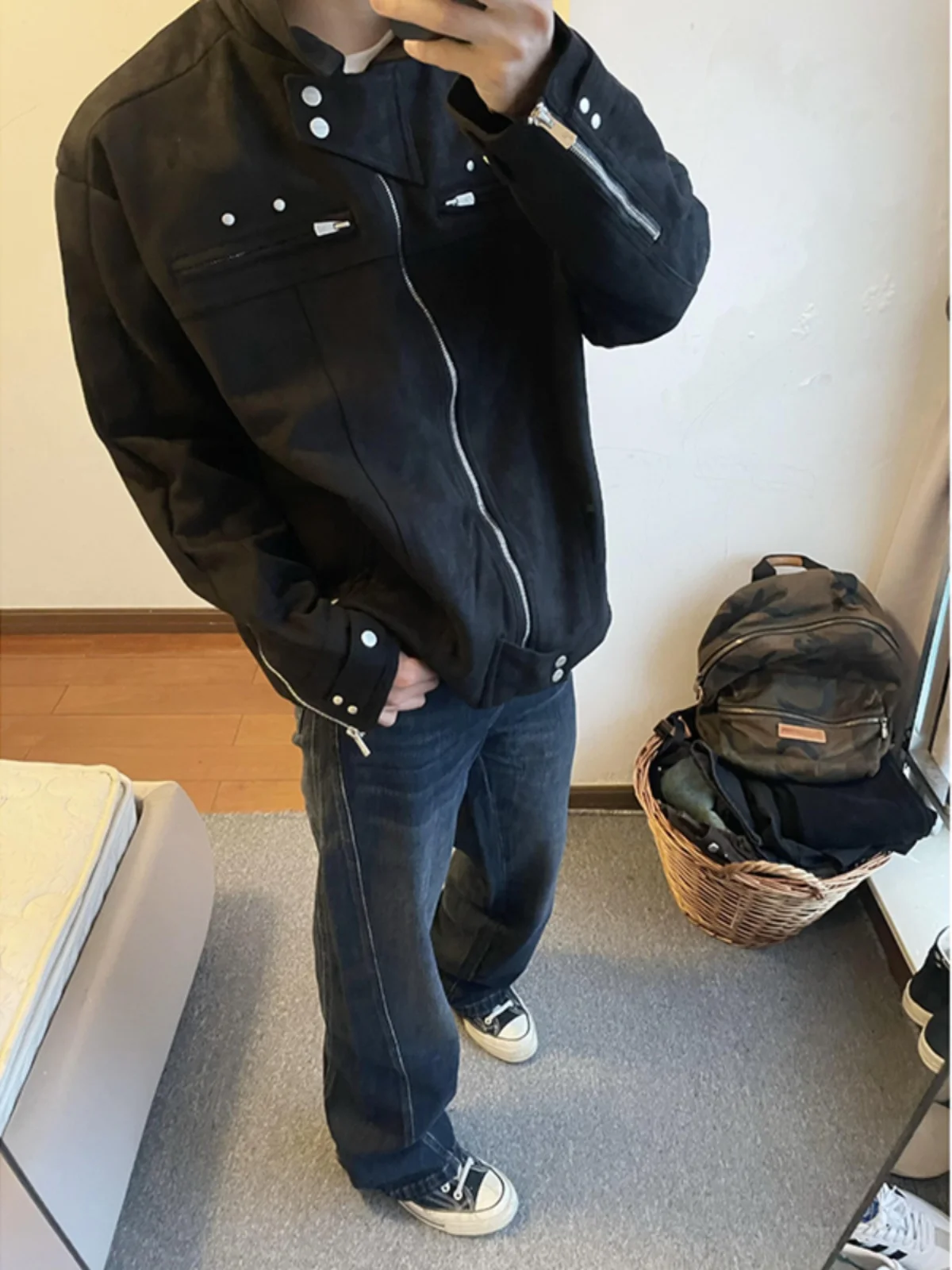 

Мужская осенняя куртка из замши Bla Deer: Деконструированный дизайн, стильная мотоциклетная одежда, американский уличный стиль, молодежная мода