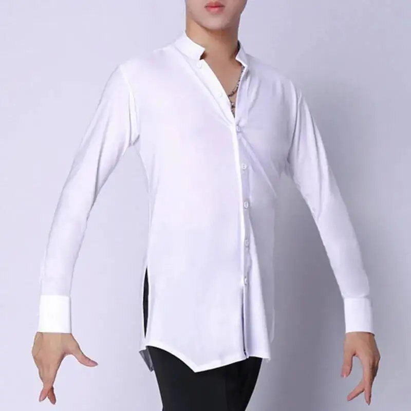 

Adult Man Boys Latin Dance Shirt Tops Standard Ballroom Dancing Practice Clothes Salsa Waltz Tango Samba Dance Shirt Costumes
