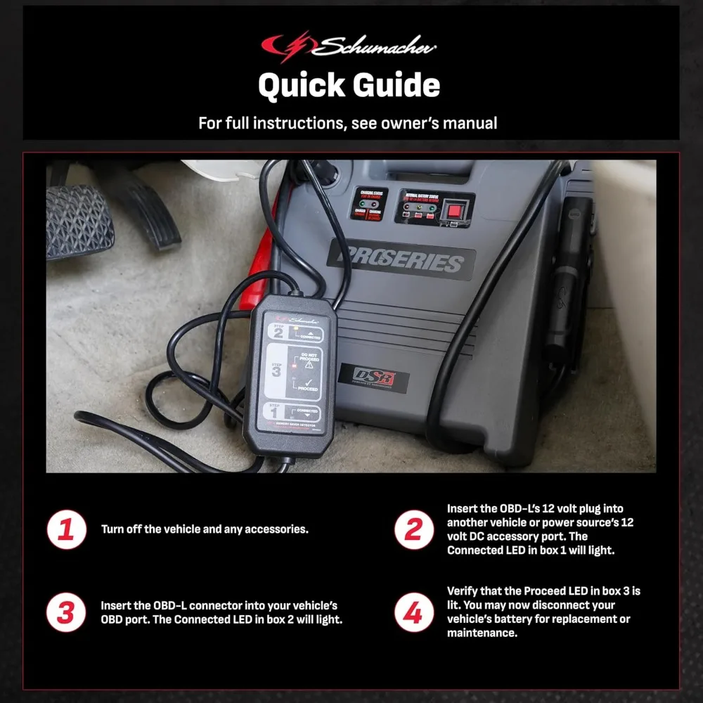 Schumacher Electric Vehicle Memory Preservation Device, OBD-L Compatible, Preserves Car, Truck, and SUV Settings During Battery