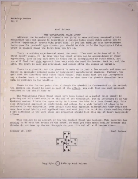 

The Topological False Count Workshop Series No. 2 by Karl Fulves - Magic tricks (Instant Download)
