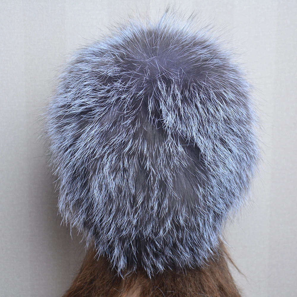 Women Winter Mink Fur Hats Knitted Real Mink Silver Fox Fur Caps Female Russian Warm Beanies Hat Women\'s Fur Hat