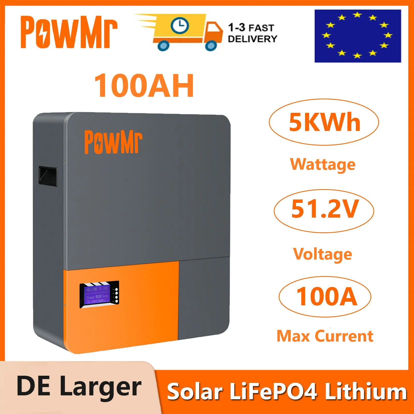 PowMr 48V 100AH Powerwall LiFePo4 Lithium Battery Pack 5KWh 100A BMS Wall-Mounted Energy Storage Battery Solar Home Power Supply